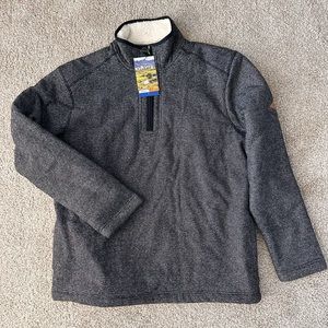 ORVIS Men's Size XL Brown Sherpa Fleece Lined 1/4 Zip Pullover Sweater